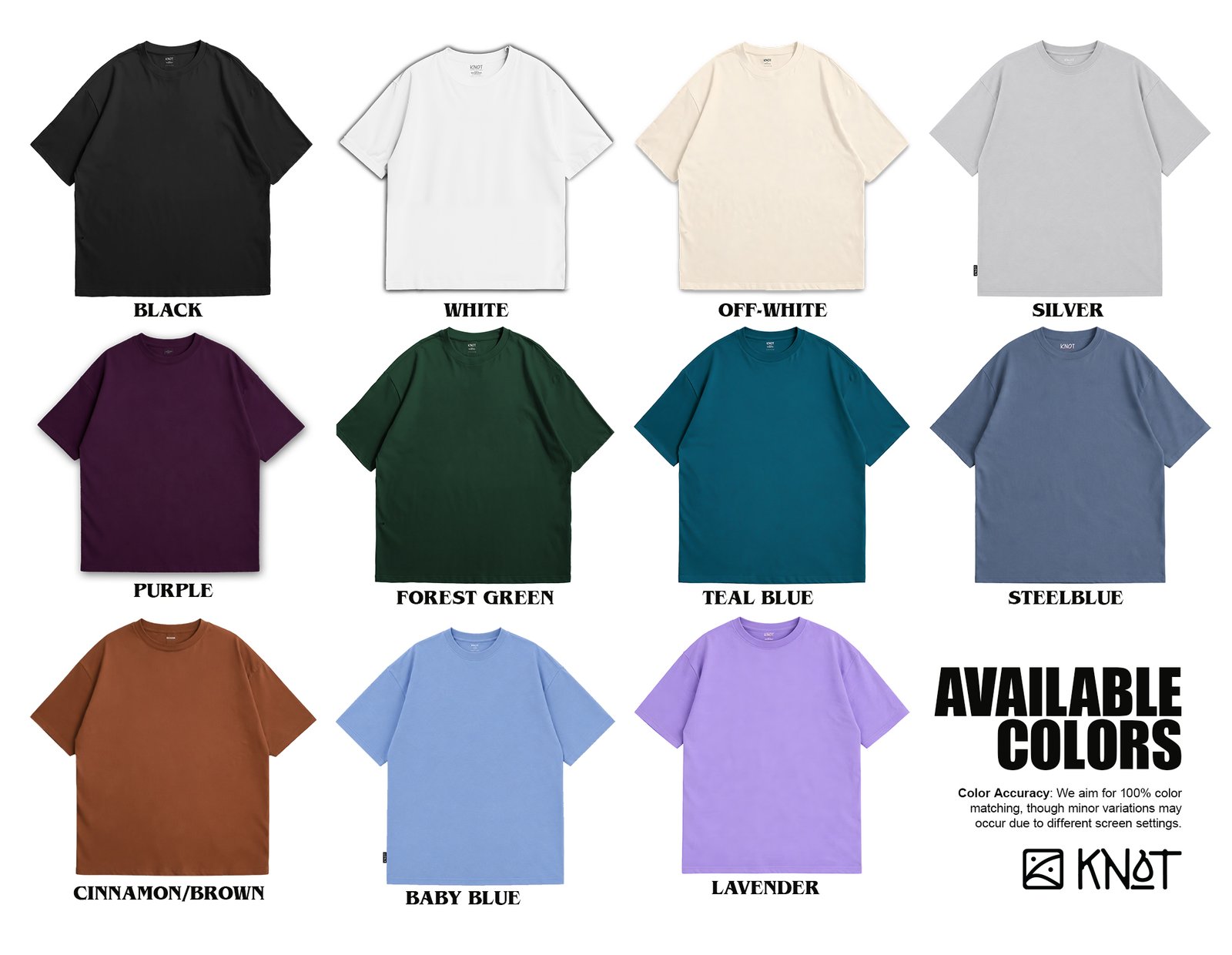 KNOT available shirt colors chart